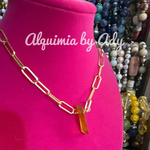 Carnelian gold statement chunky curb paper clip link chain necklace - Picture 1 of 7